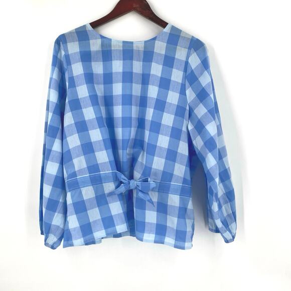 J. Crew Tops - J Crew blue bow front blue white blouse womens size XXL bristow plaid gingham